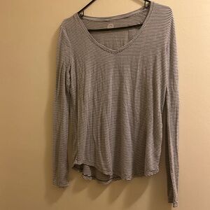 SO Gray Striped V-Neck Long Sleeve Tee